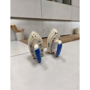 Vintage Flat Iron Salt Pepper Shakers Hand Painted Japan Ceramic